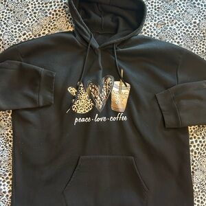 Peace Love Coffee Leopard Graphic Hoodie - Black